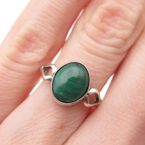 Old Pawn Sterling Silver Vintage Southwestern Malachite Tribal Ring Size 4.75