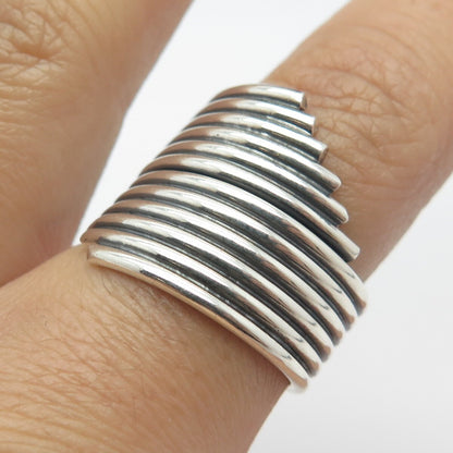 925 Sterling Silver Vintage Wide Wire Wrapped Ring Size 7.75
