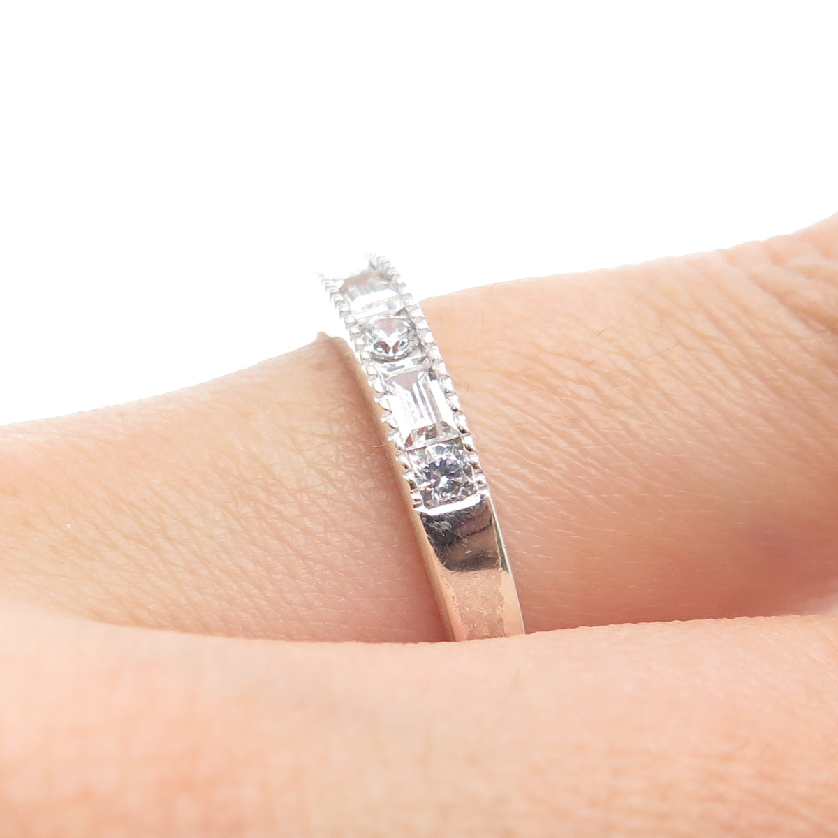 925 Sterling Silver Round & Emerald-Cut C Z Ring Size 9.25
