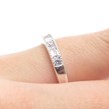 925 Sterling Silver Round & Emerald-Cut C Z Ring Size 9.25