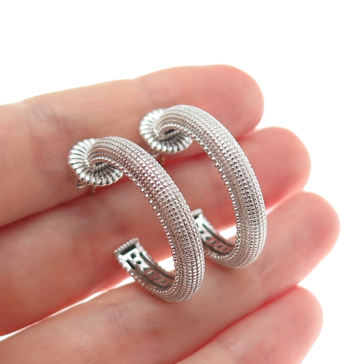 JUDITH RIPKA 925 Sterling Silver & 18K Gold Posts Vintage Hoop Earrings