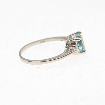 925 Sterling Silver Vintage Blue & White C Z Heart Ring Size 4.75