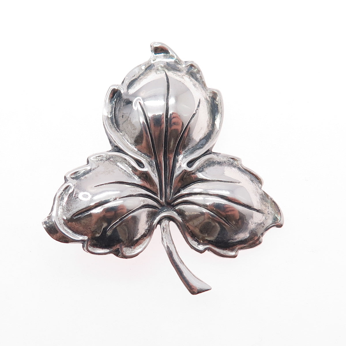 JEWELART 925 Sterling Silver Antique Art Deco Floral Leaf Oxidized Pin Brooch