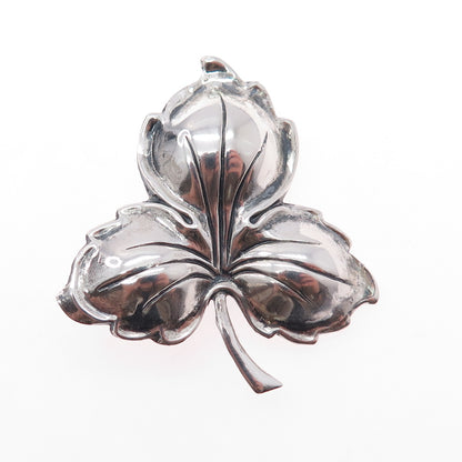 JEWELART 925 Sterling Silver Antique Art Deco Floral Leaf Oxidized Pin Brooch