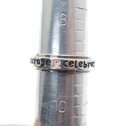 925 Sterling Vintage Enamel Celebrate Courage Cancer Ribbon Spin Ring Size 9.25