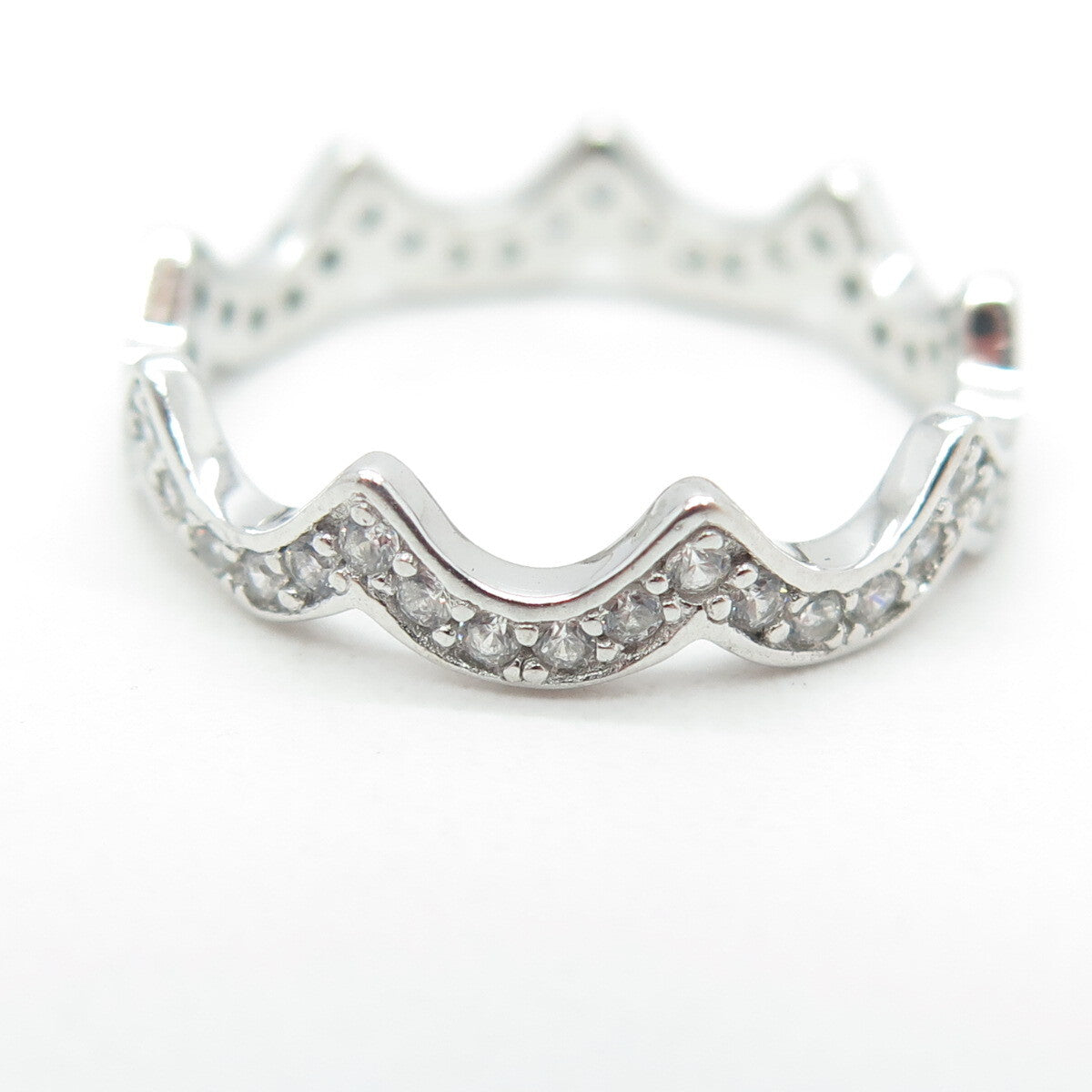 925 Sterling Silver Round-Cut C Z Crown Ring Size 6