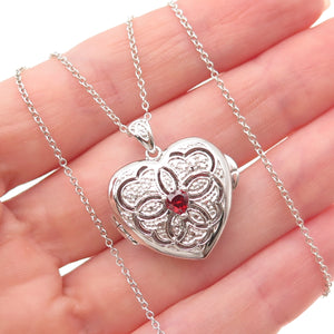 925 Sterling Silver C Z Heart Locket Pendant Cable Chain Necklace 18"