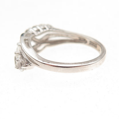 925 Sterling Silver Real Round-Cut Graduated White Topaz Crisscross Ring Size 7