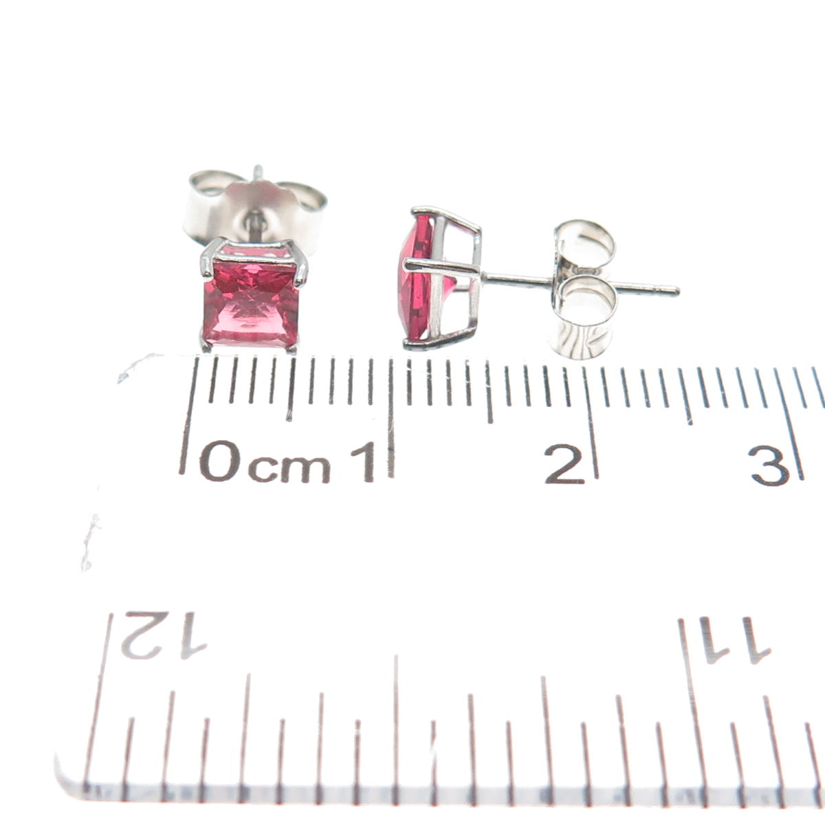 925 Sterling Silver Princess-Cut Pink C Z Stud Earrings