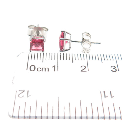 925 Sterling Silver Princess-Cut Pink C Z Stud Earrings