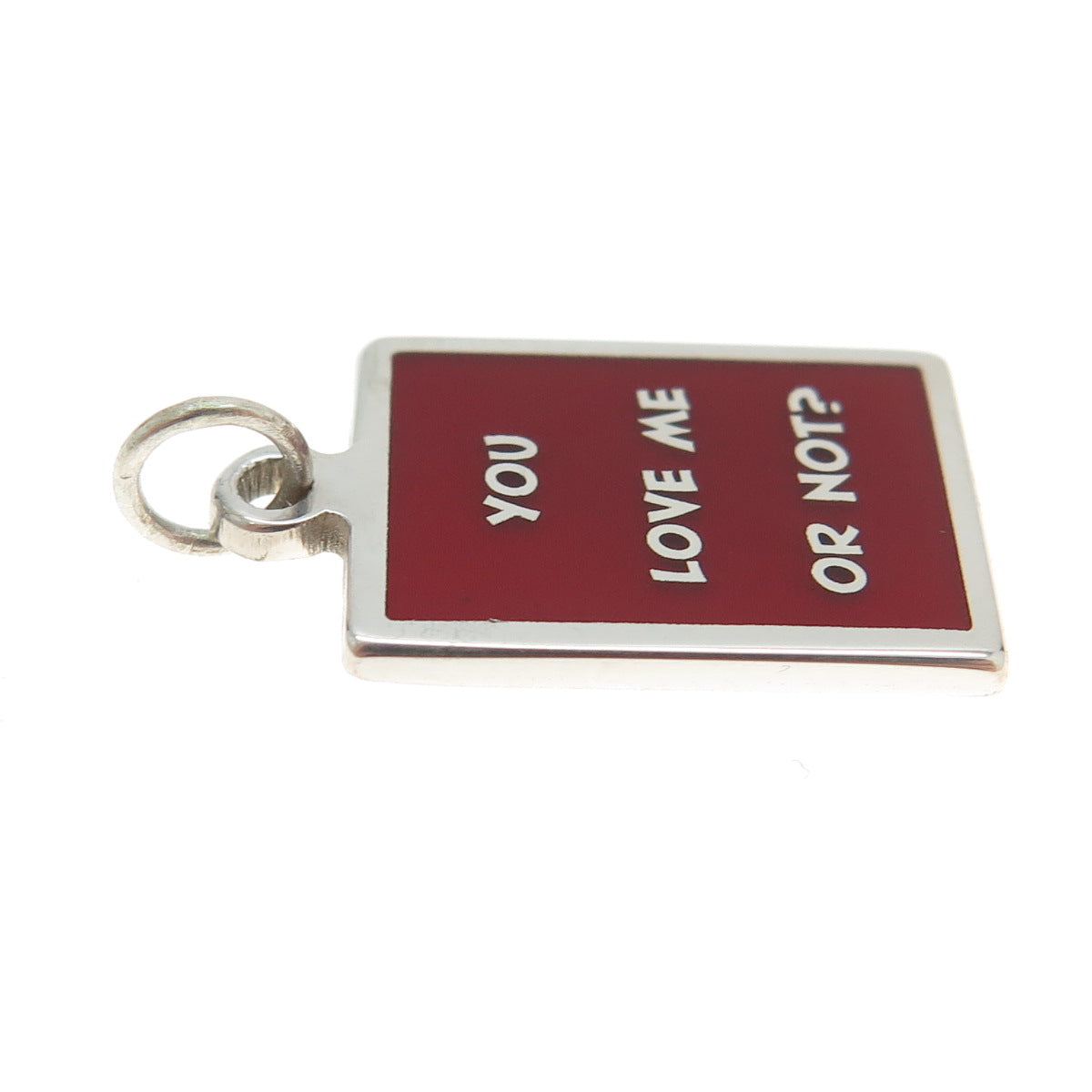 925 Sterling Silver Red Enamel "You Love Me Or Not?" Minimalist Charm Pendant