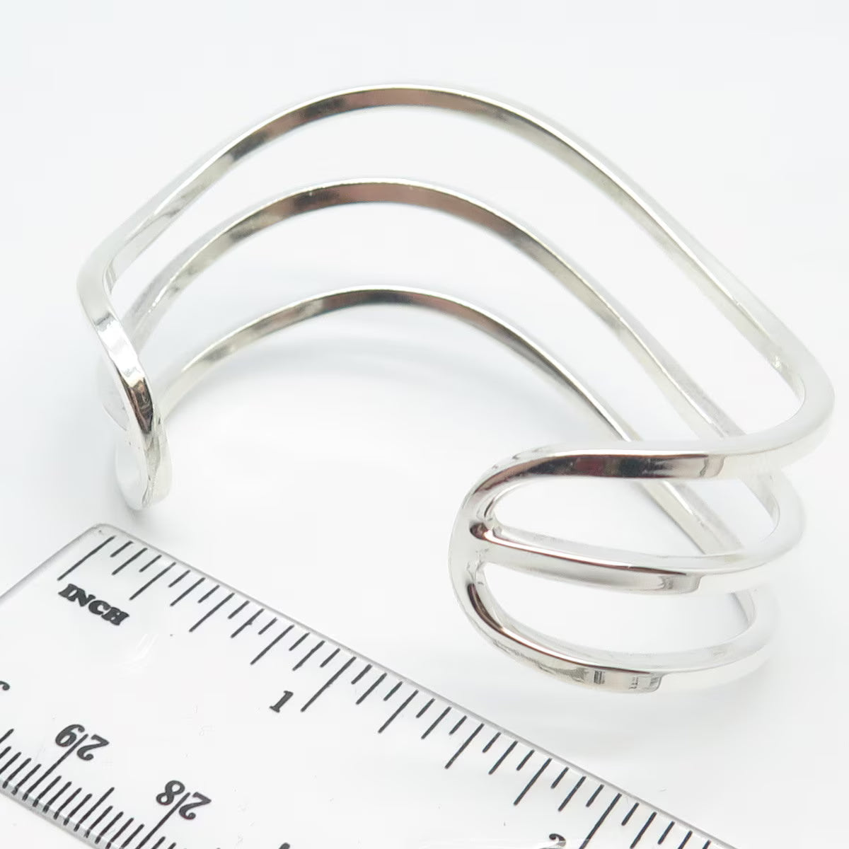 925 Sterling Silver Vintage Wavy Adjustable Cuff Bracelet 6.5"