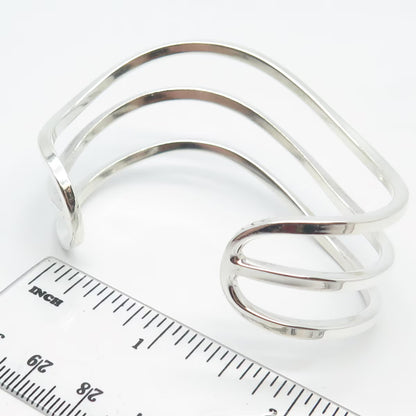 925 Sterling Silver Vintage Wavy Adjustable Cuff Bracelet 6.5"
