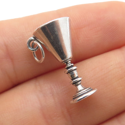 SUNWEST 925 Sterling Silver Vintage Wine Goblet Oxidized Mini 3D Charm Pendant