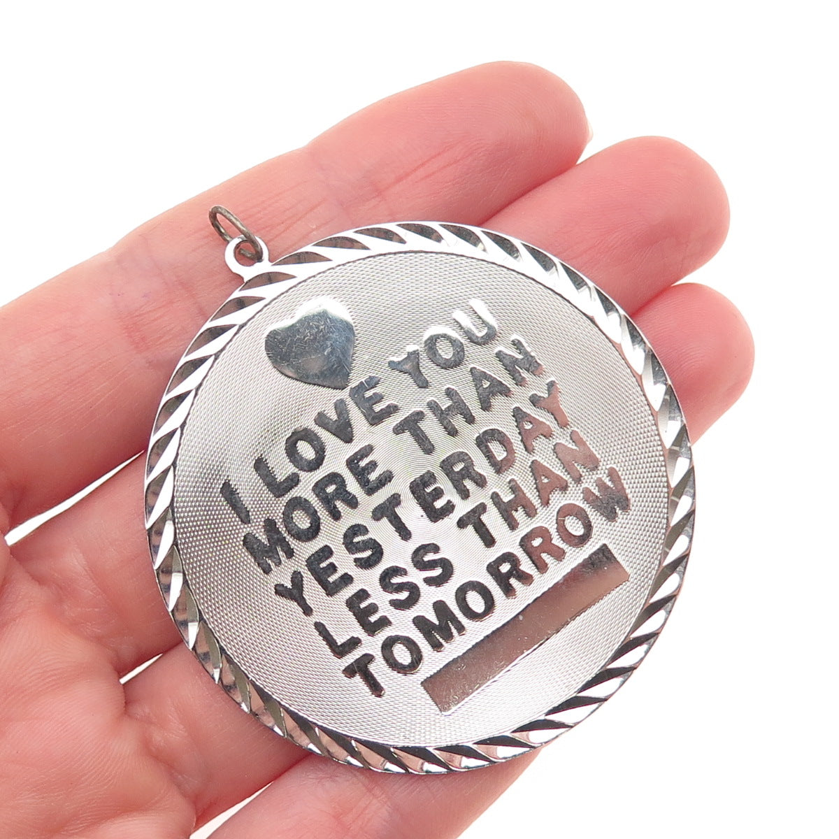 925 Sterling Silver Vintage I Love You / Je T'aime Dual Sided Charm Pendant