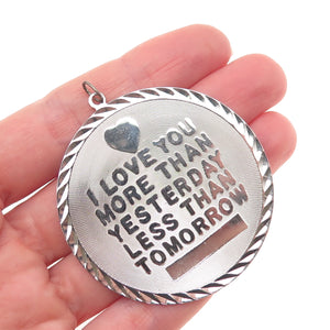 925 Sterling Silver Vintage I Love You / Je T'aime Dual Sided Charm Pendant