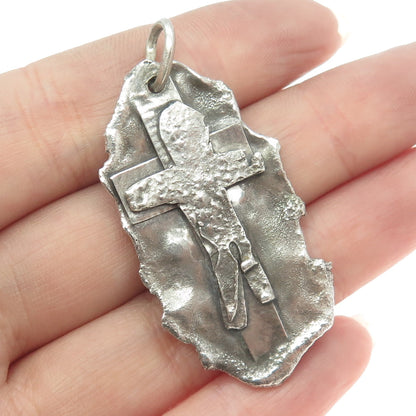 925 Sterling Silver Vintage Crucifix Cross Religious Abstract Tag Pendant