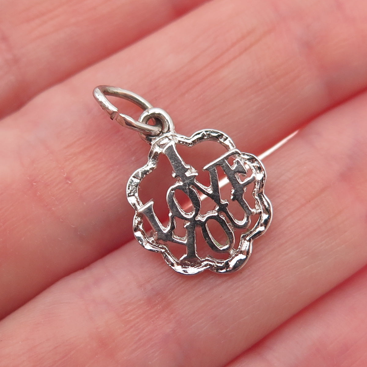 925 Sterling Silver Vintage I Love You Oxidized Mini Charm Pendant