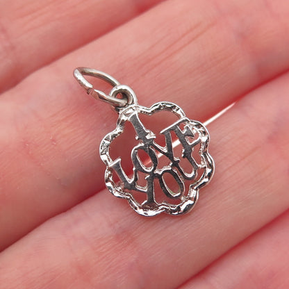 925 Sterling Silver Vintage I Love You Oxidized Mini Charm Pendant