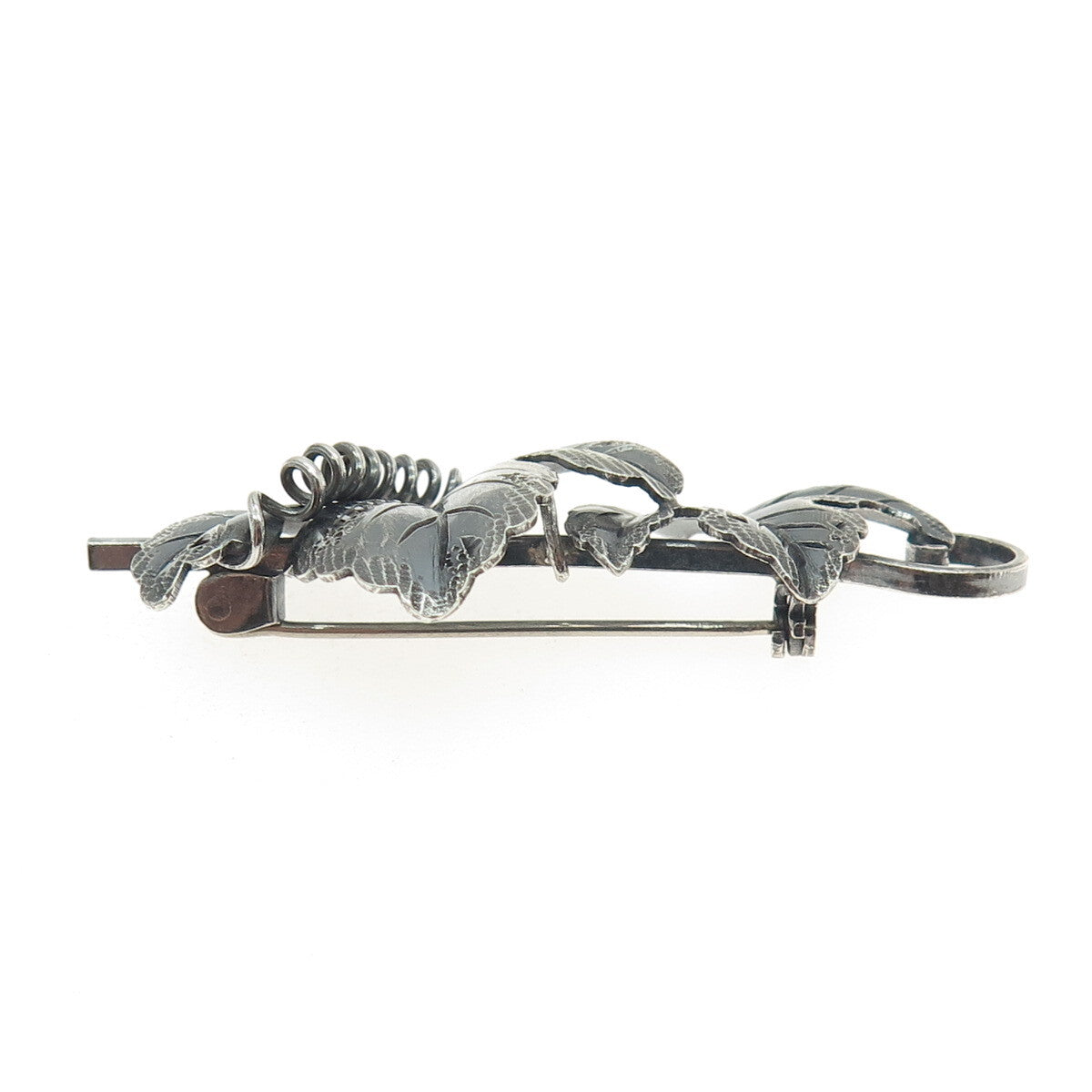 925 Sterling Silver Antique Art Deco Grape Leaves Oxidized Pin Brooch