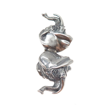 TED OTT 925 Sterling Silver Vintage Double Headed Elephant Oxidized Pin Brooch