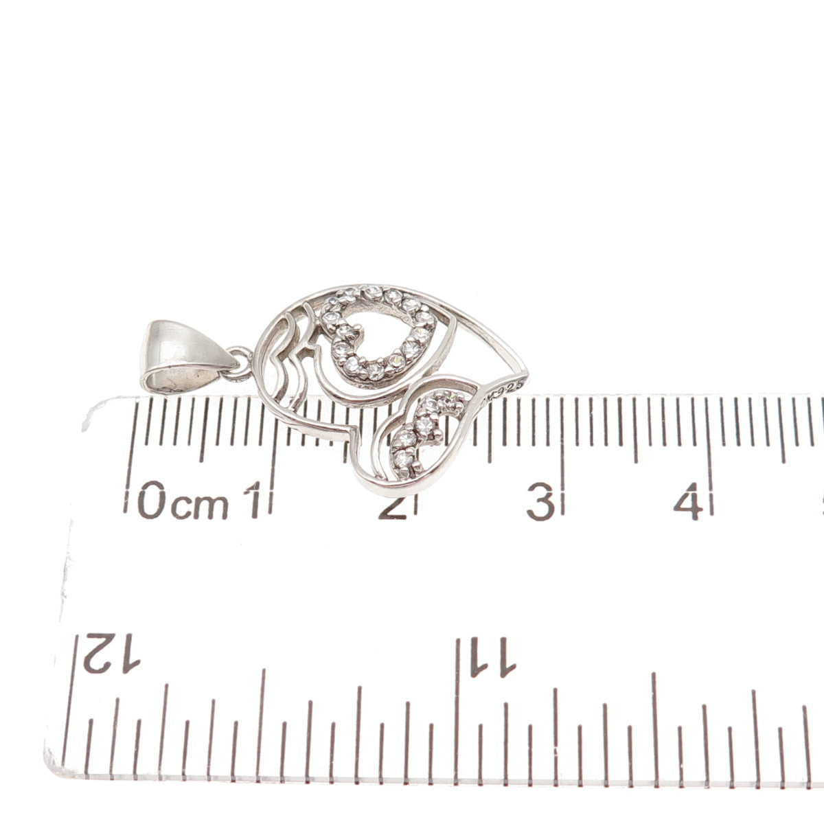 925 Sterling Silver Round-Cut C Z Heart Charm Pendant