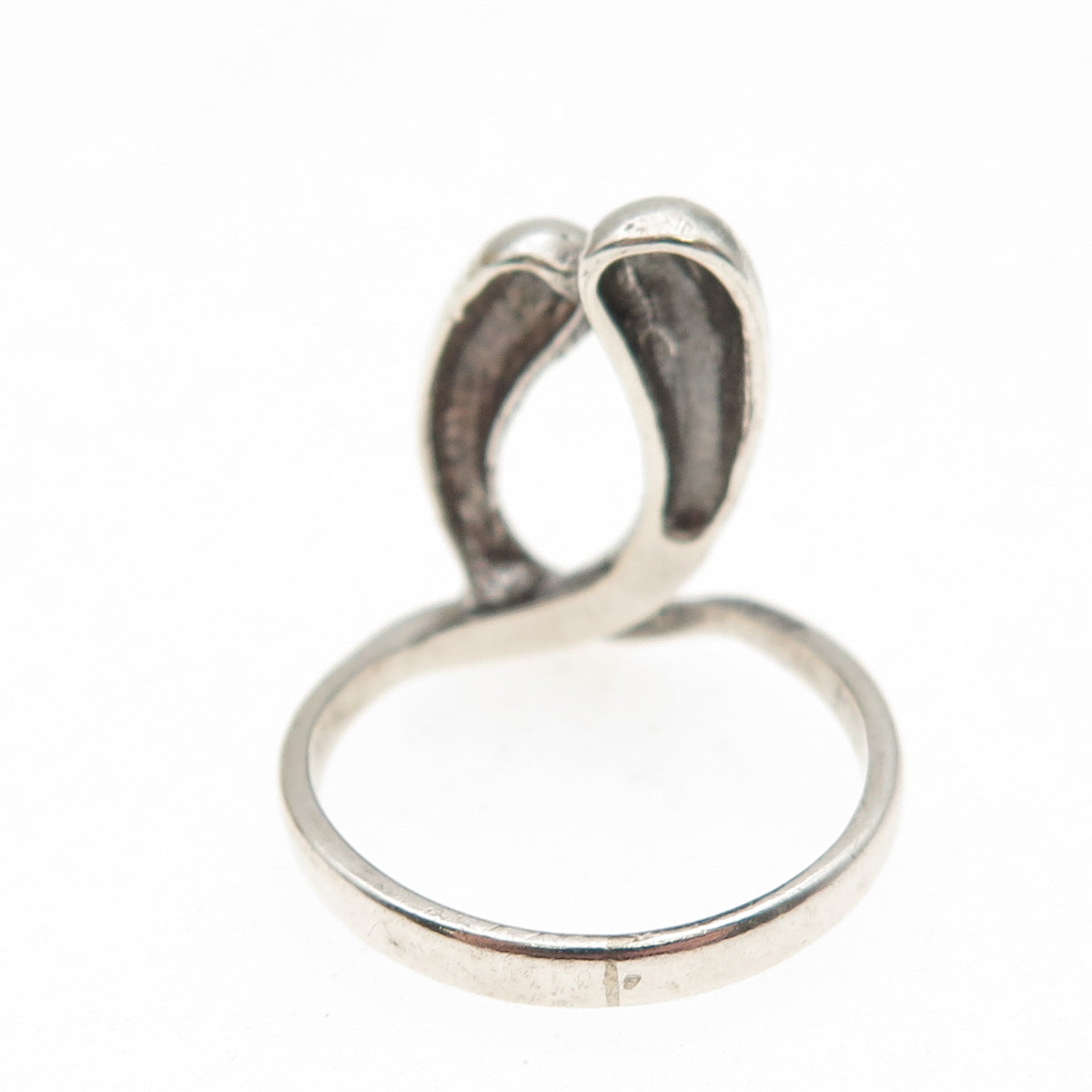 925 Sterling Silver Vintage Modernist Overlap Oxidized Ring Size 6.25