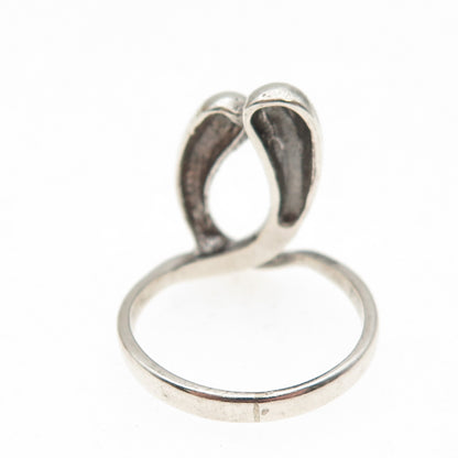 925 Sterling Silver Vintage Modernist Overlap Oxidized Ring Size 6.25