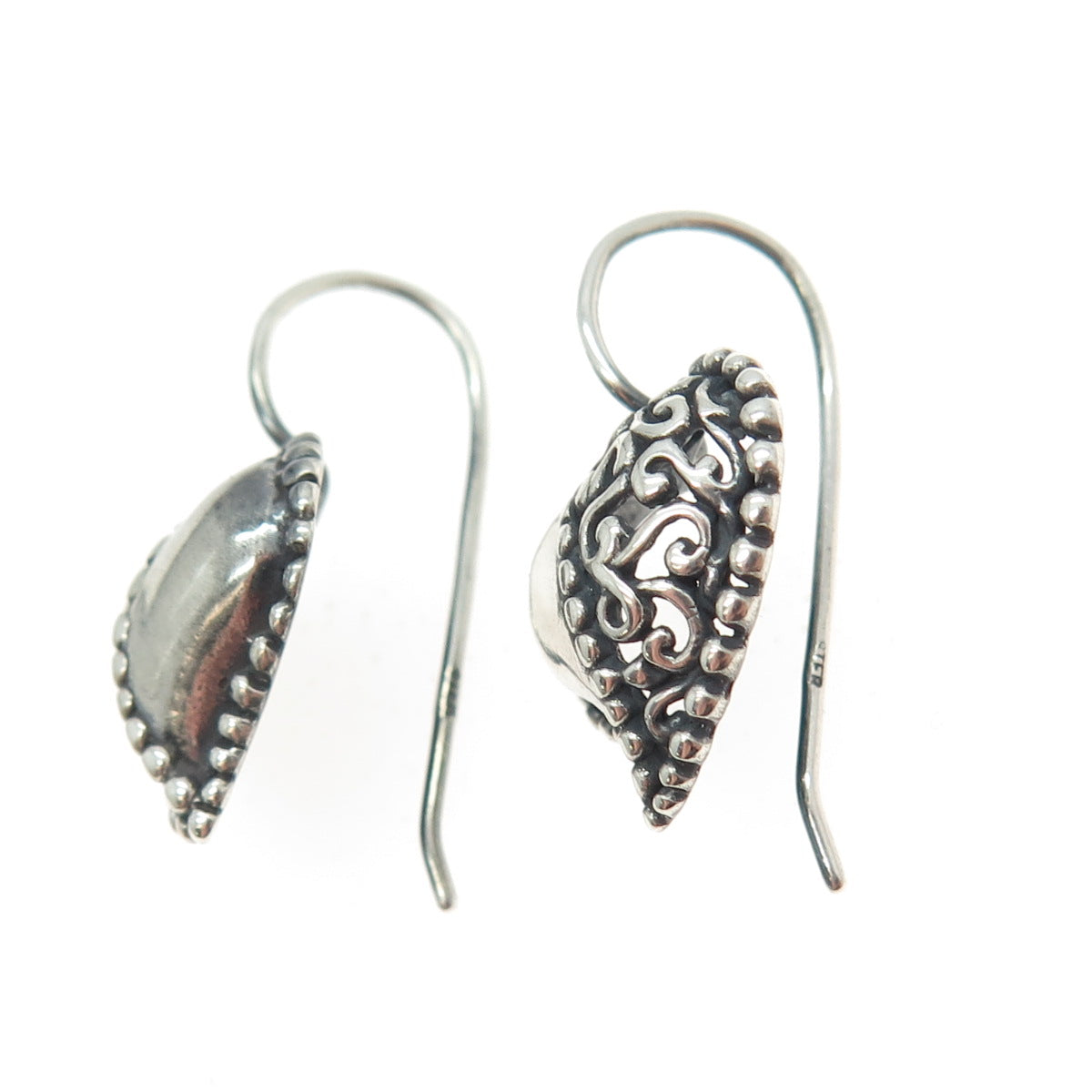 JEZLAINE 925 Sterling Silver Vintage Beaded Swirl Heart Earrings