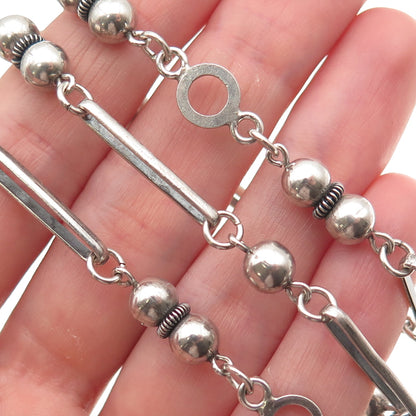 925 Sterling Silver Antique Art Deco Cannetille Beaded Bar Chain Necklace 24"