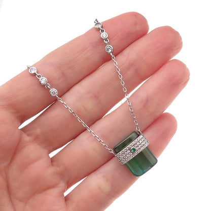 925 Sterling Silver Green & White C Z Cable Chain Necklace 16-18"