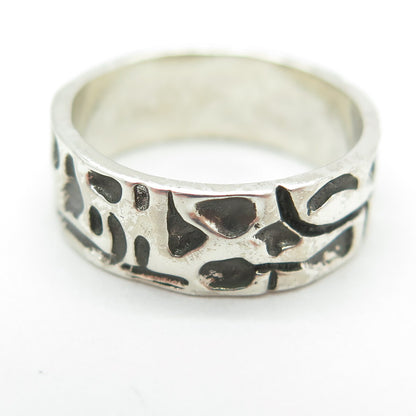 925 Sterling Silver Vintage Tribal Cave Band Ring Size 6.25