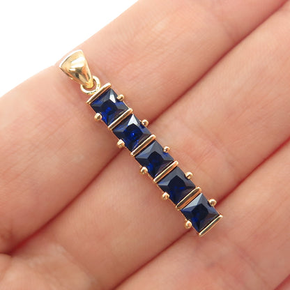 925 Sterling Silver Gold Plated Lab-Created Sapphire Bar Charm Pendant
