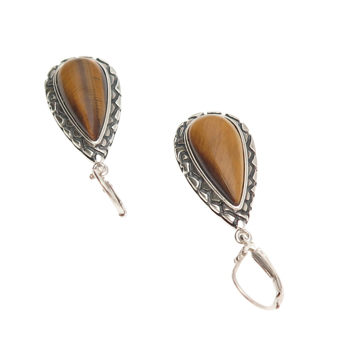 Whitney Kelly Sterling Silver Vintage Real Tiger Eye Modernist Dangle Earrings