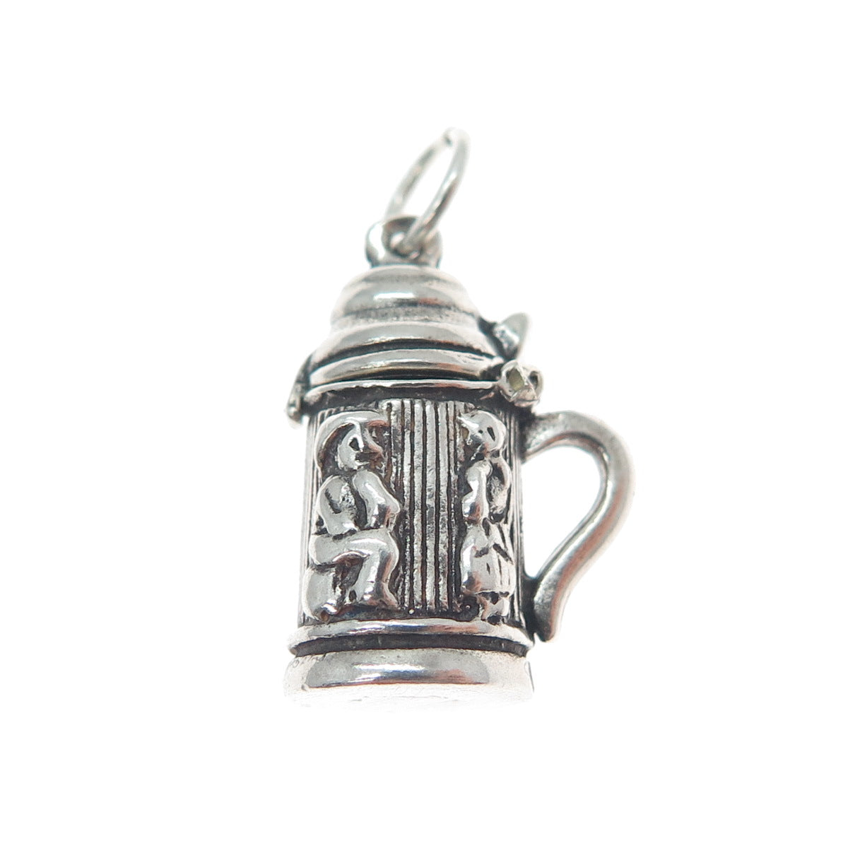 925 Sterling Silver Vintage Beer Stein Oxidized Minimalist Locket Charm Pendant