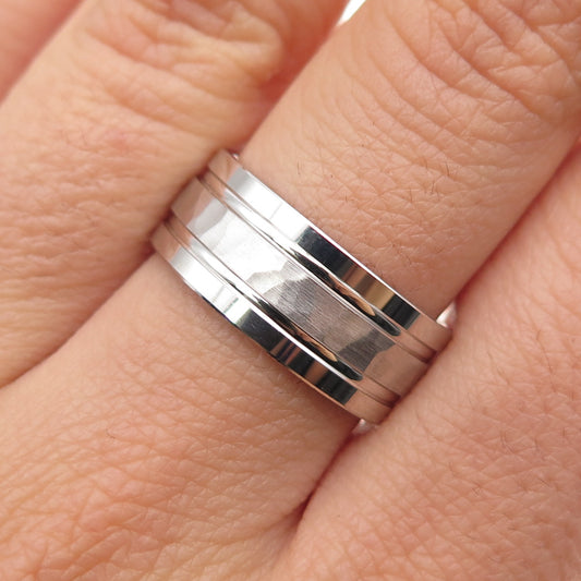 925 Sterling Silver Hammered Band Ring Size 8.25