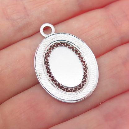 LAMODE 925 Sterling Silver Vintage Filigree Oval Tag Charm Pendant