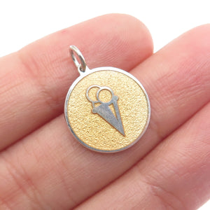 925 Sterling Silver Yellow Enamel Ice Cream Round Tag Minimalist Charm Pendant