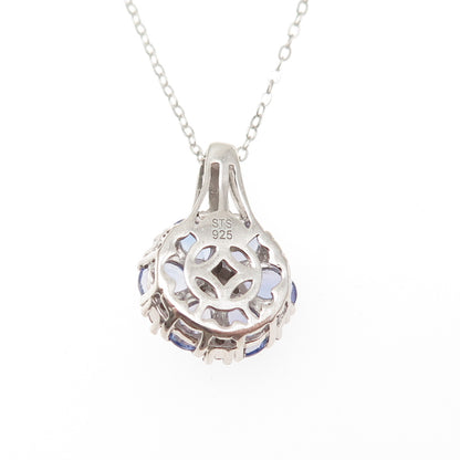 Chuck Clemency 925 Sterling Silver Real Tanzanite White Topaz Chain Necklace 20"