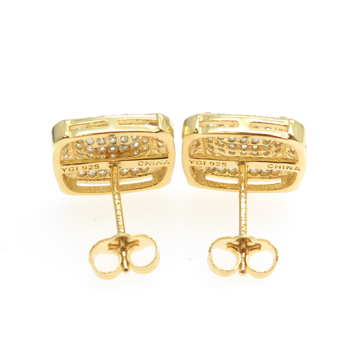 925 Sterling Silver Gold Plated Pave C Z Stud Earrings