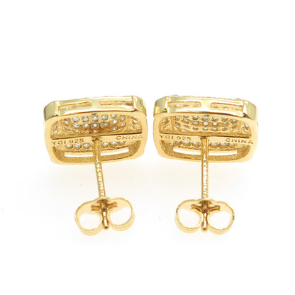 925 Sterling Silver Gold Plated Pave C Z Stud Earrings