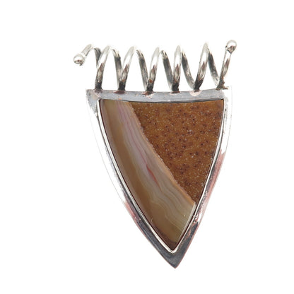 H & BJ Mackie Sterling Silver Vintage Real Druzy Agate Modernist Slide Pendant