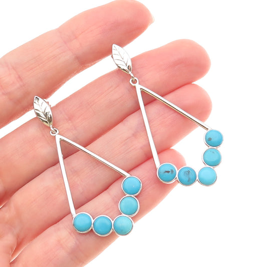 FD Felicia Design 925 Sterling Silver Real Turquoise Floral Dangle Earrings