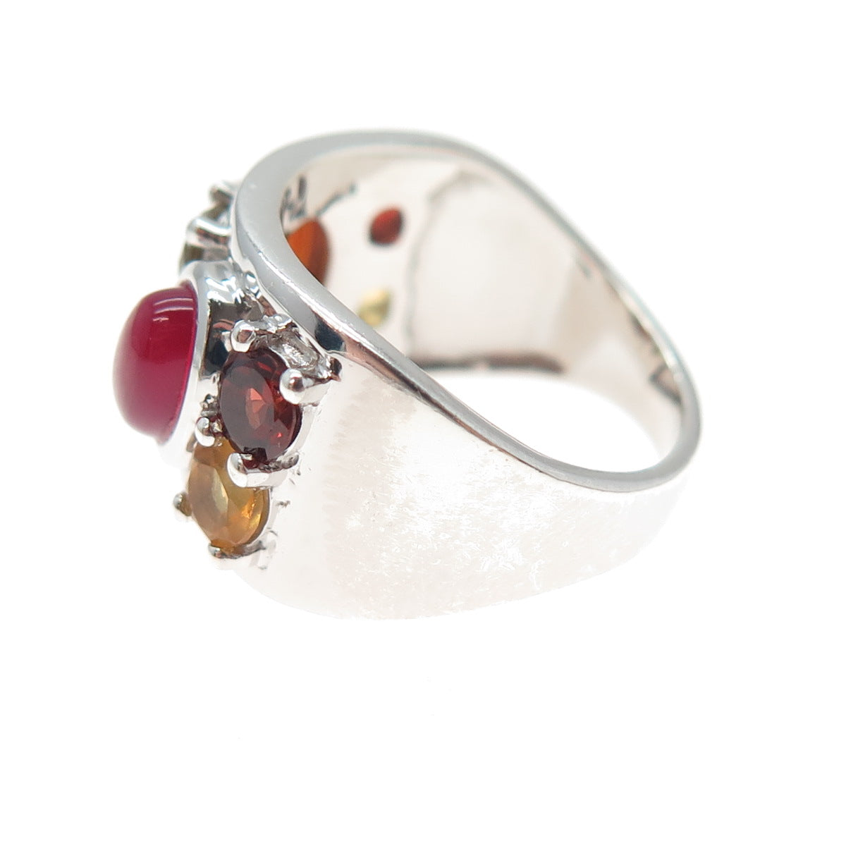 925 Sterling Silver Real Multi-Color Opal Red Garnet & Citrine Ring Size 7.25