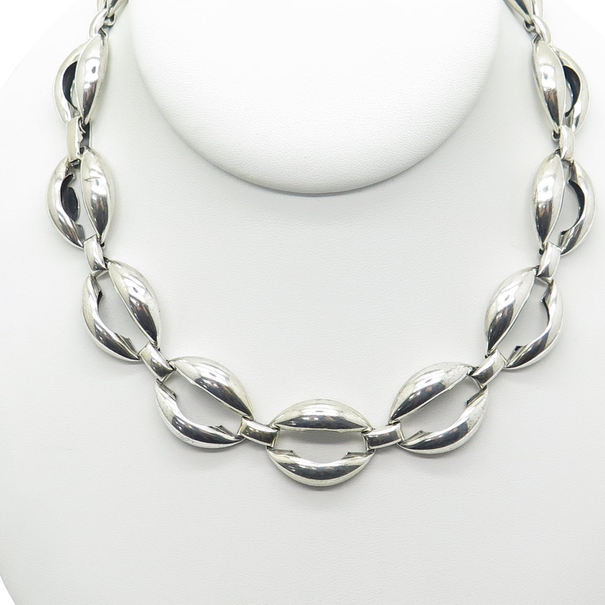DANECRAFT 925 Sterling Silver Antique Art Deco Coffee Bean Chain Necklace 15"