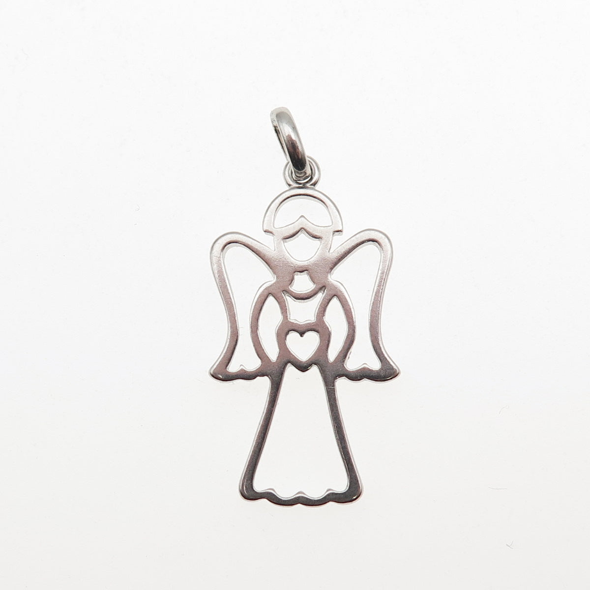 925 Sterling Silver Vintage BMD Heart Guardian Angel Charm Pendant