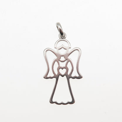 925 Sterling Silver Vintage BMD Heart Guardian Angel Charm Pendant