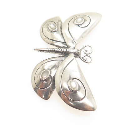 NATURE 925 Sterling Silver Vintage Real Mother-of-Pearl Butterfly Pin Brooch