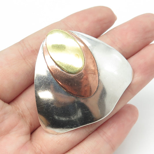 925 Sterling Silver 3-Tone Vintage Modernist Pin Brooch / Pendant