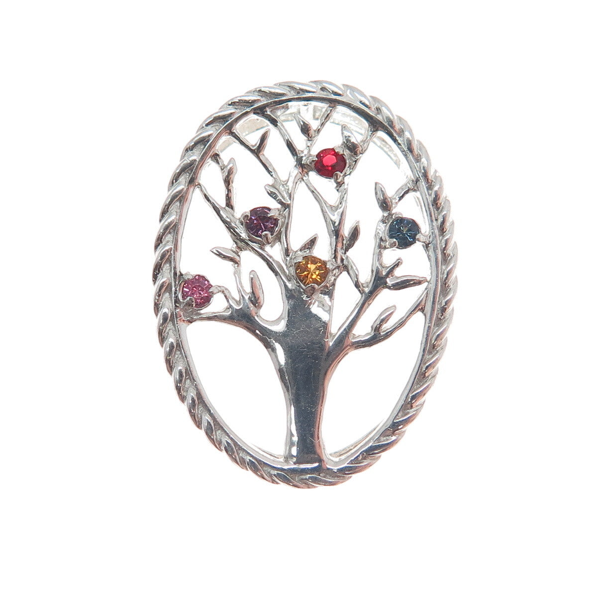 925 Sterling Silver Vintage Rhinestone Tree of Life Minimalist Slide Pendant
